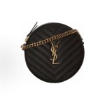 SAINT LAURENT YSL Vinyle distressed gold Logo chain quilted small round bag crossbody single-shoulder bag for women, black